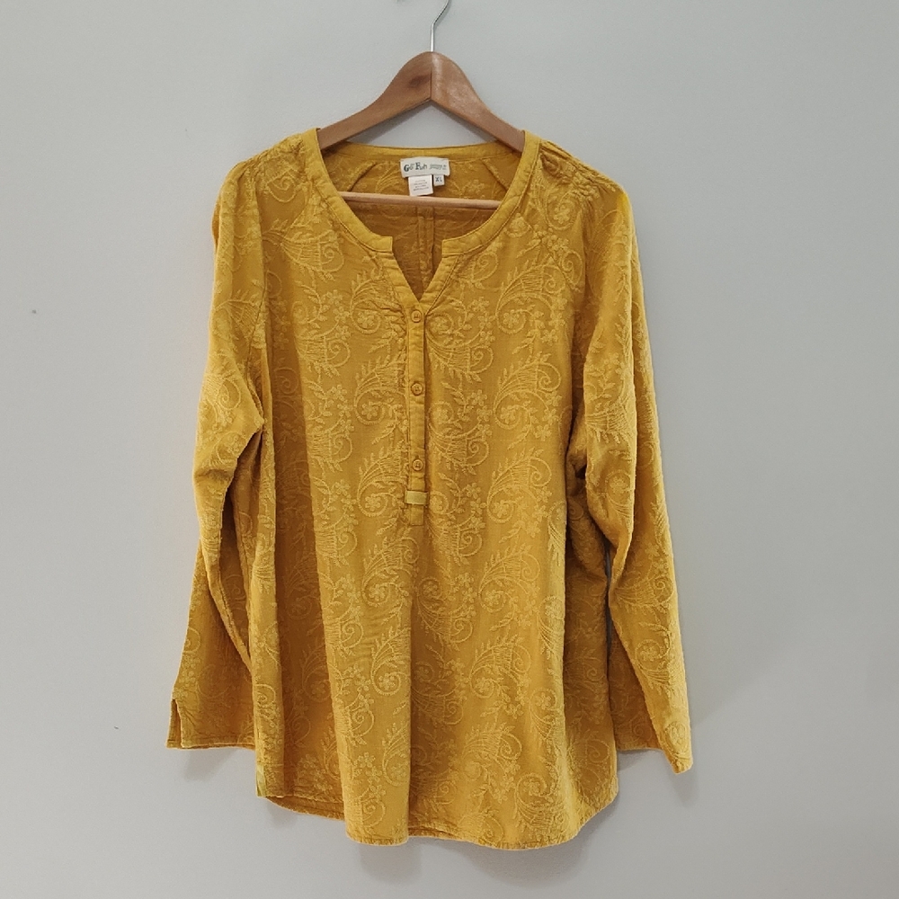 Go Fish Tunic Blouse Top Size XL Linen Cotton Spring Summer Casual Embroidered